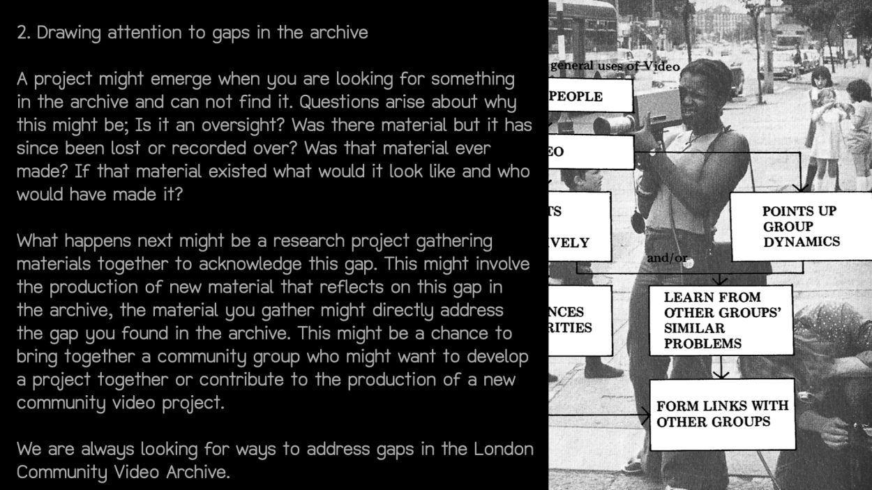 Slide Image from Making Films Together: The London Community Video Archive and Film Flamme Workshop.