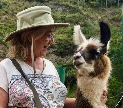 Mary Sherdian with a Llama.